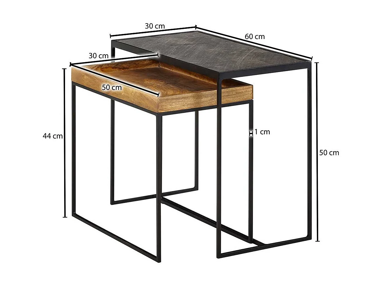 Industry Beistelltisch Set mit Bügelgestell rechteckig (zweiteilig)
