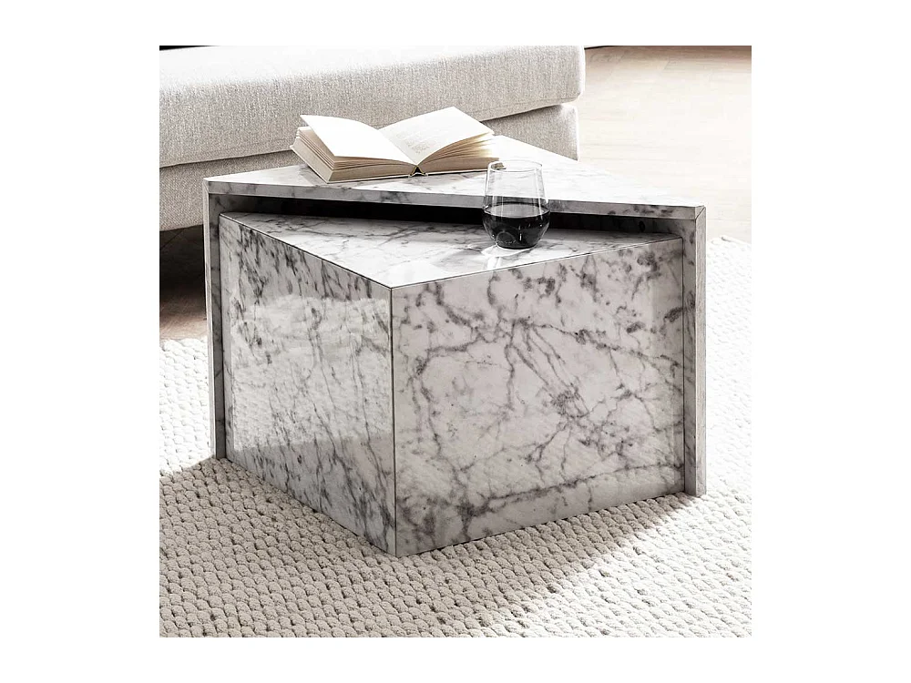 Beistelltisch Sofa Couchtisch in Marmor Optik 50 cm breit (zweiteilig)