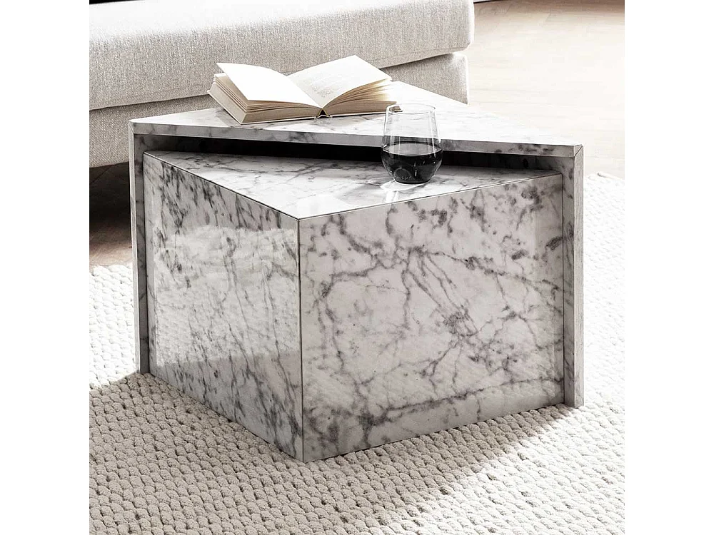 Beistelltisch Sofa Couchtisch in Marmor Optik 50 cm breit (zweiteilig)