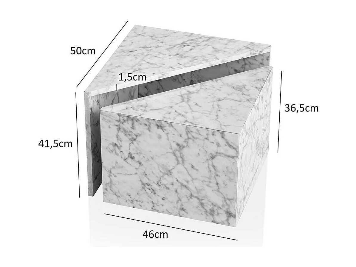 Beistelltisch Sofa Couchtisch in Marmor Optik 50 cm breit (zweiteilig)