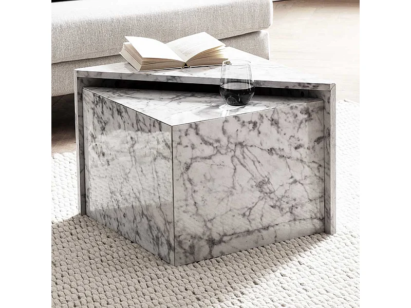 Beistelltisch Sofa Couchtisch in Marmor Optik 50 cm breit (zweiteilig)