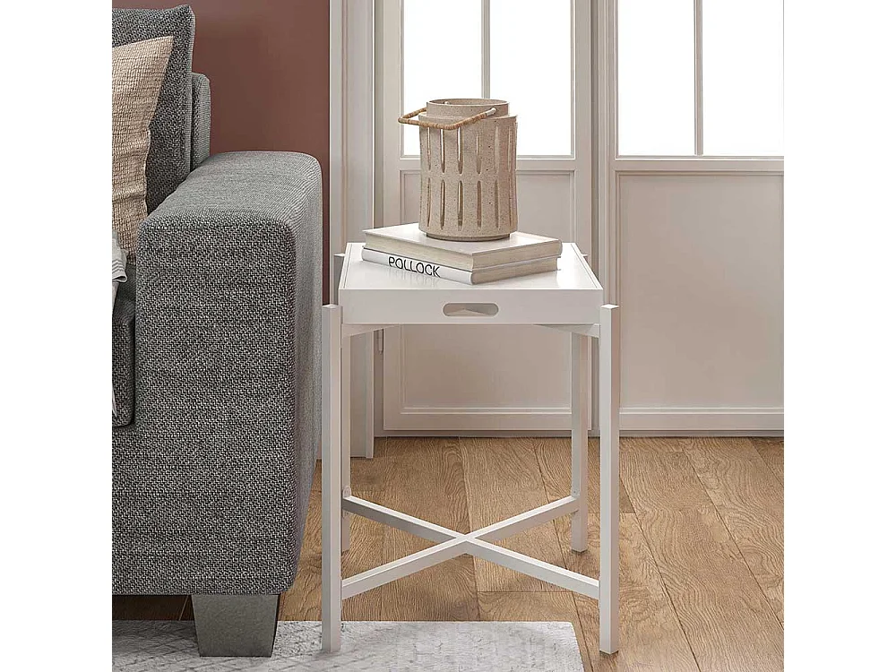 Tablett Beistelltisch in Weiß abnehmbarer Tischplatte