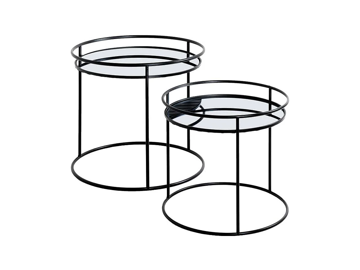 Spiegelglas Beistelltische mit Ringgestell Stahl (zweiteilig)