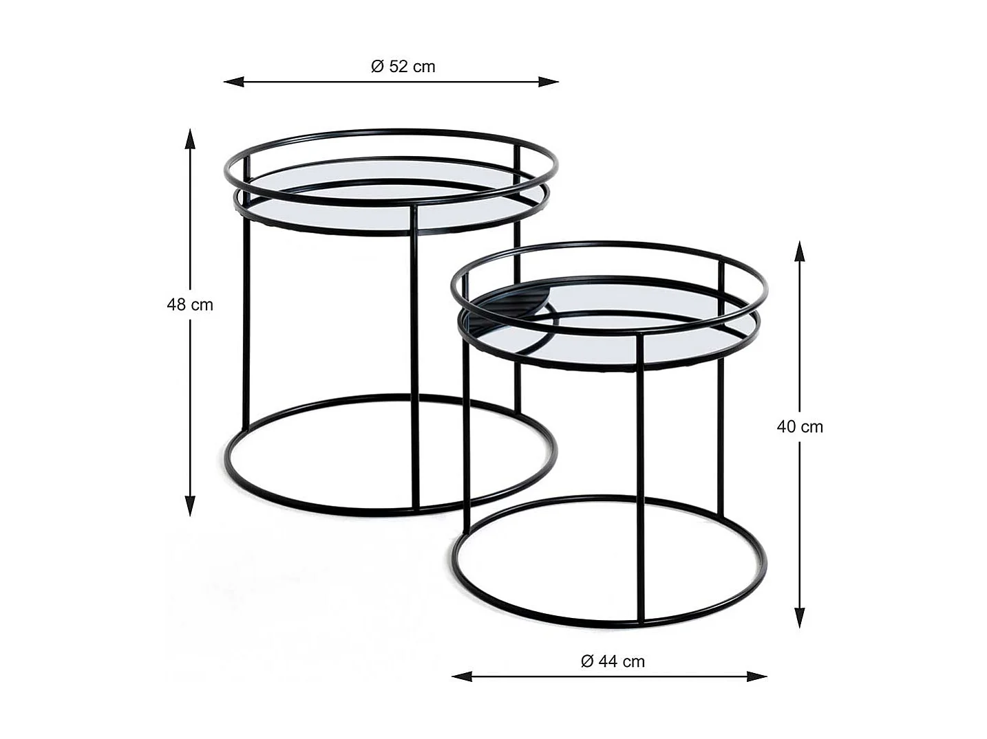 Spiegelglas Beistelltische mit Ringgestell Stahl (zweiteilig)