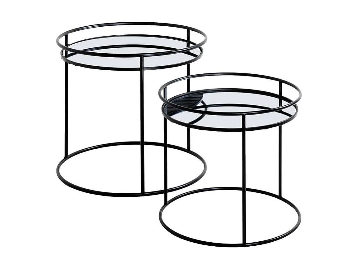 Spiegelglas Beistelltische mit Ringgestell Stahl (zweiteilig)