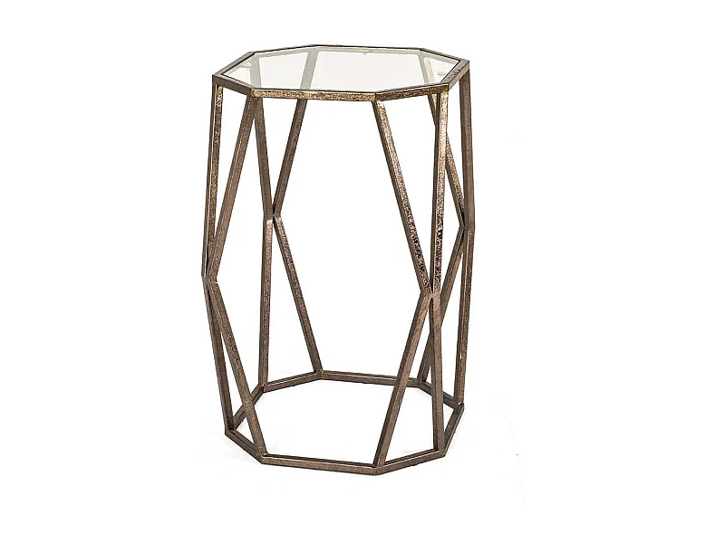 Stahl Beistelltisch mit Glasplatte achteckig