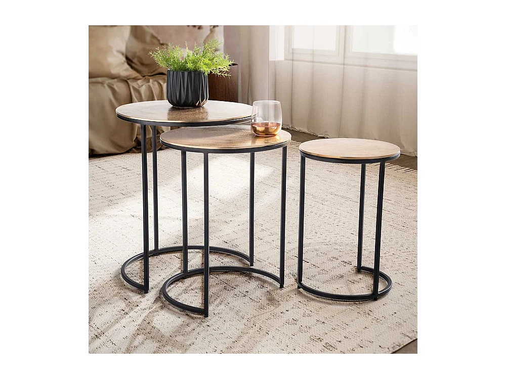 Beistelltisch Set Wohnzimmertische in Goldfarben und Schwarz (dreiteilig)