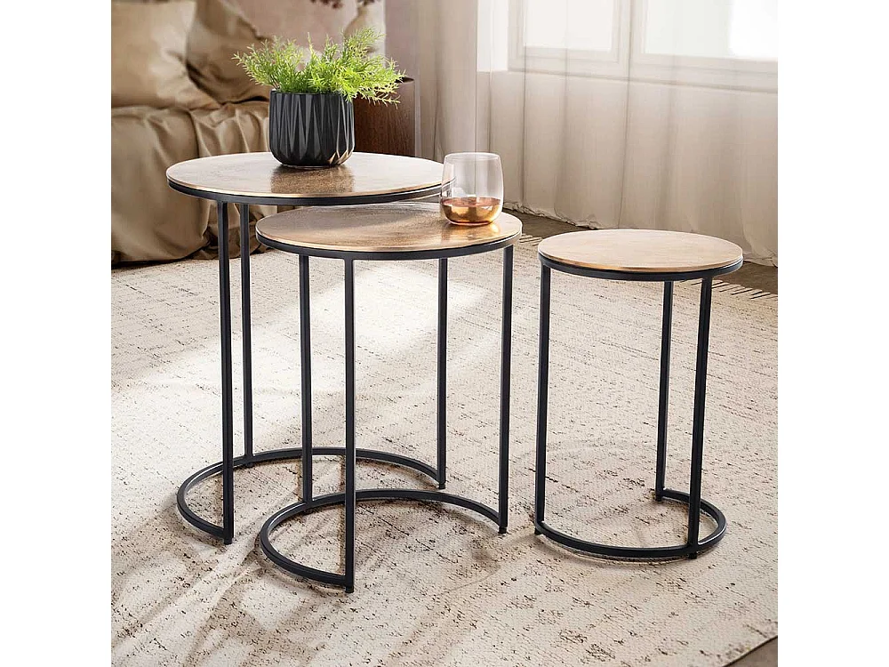 Beistelltisch Set Wohnzimmertische in Goldfarben und Schwarz (dreiteilig)