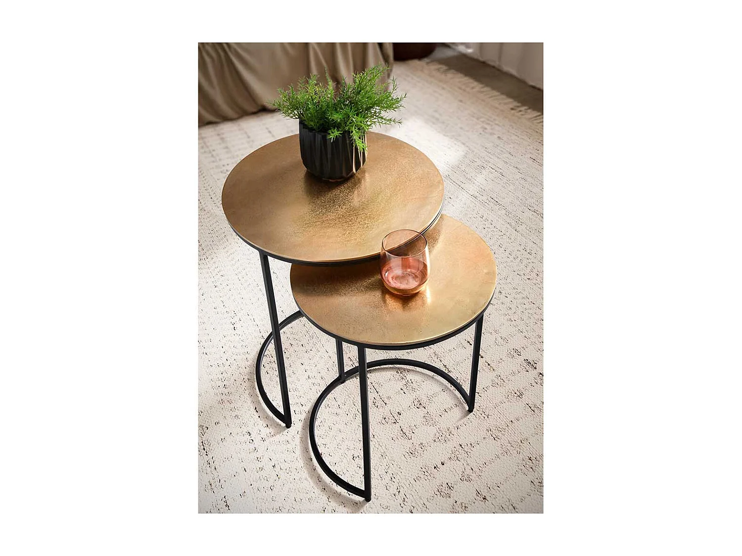 Beistelltisch Set Wohnzimmertische in Goldfarben und Schwarz (dreiteilig)