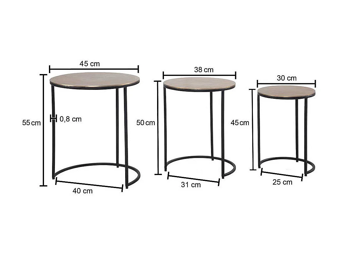 Beistelltisch Set Wohnzimmertische in Goldfarben und Schwarz (dreiteilig)
