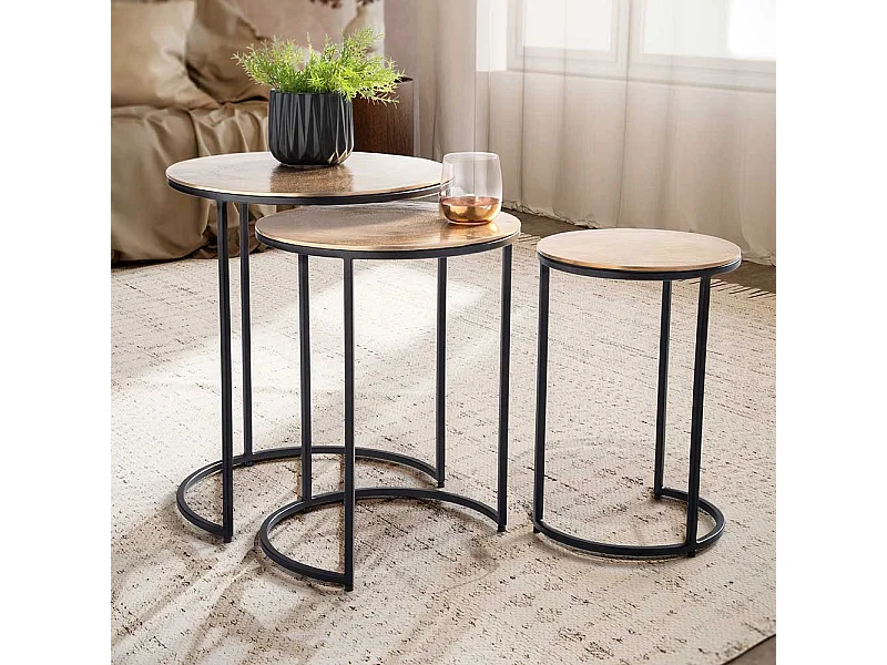 Beistelltisch Set Wohnzimmertische in Goldfarben und Schwarz (dreiteilig)