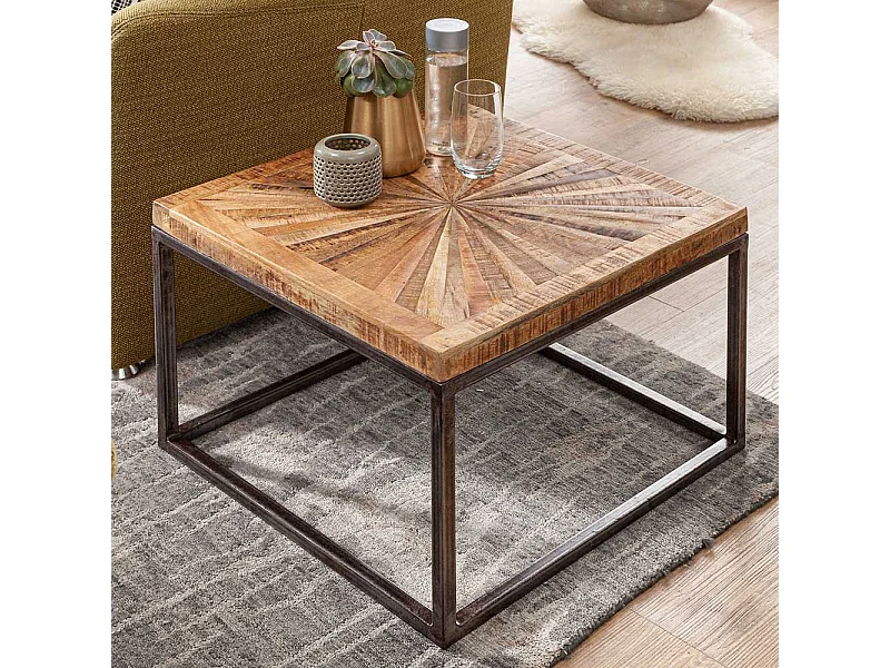 Beistelltisch aus Mangobaum Massivholz und Eisen 55 cm breit