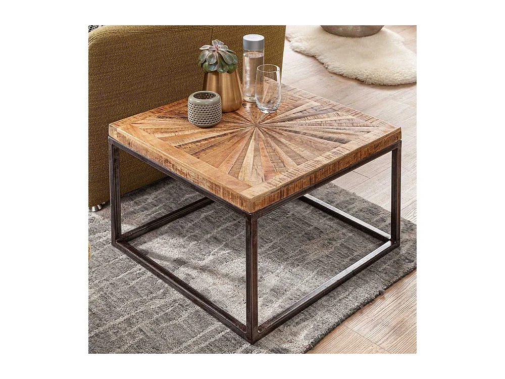 Beistelltisch aus Mangobaum Massivholz und Eisen 55 cm breit