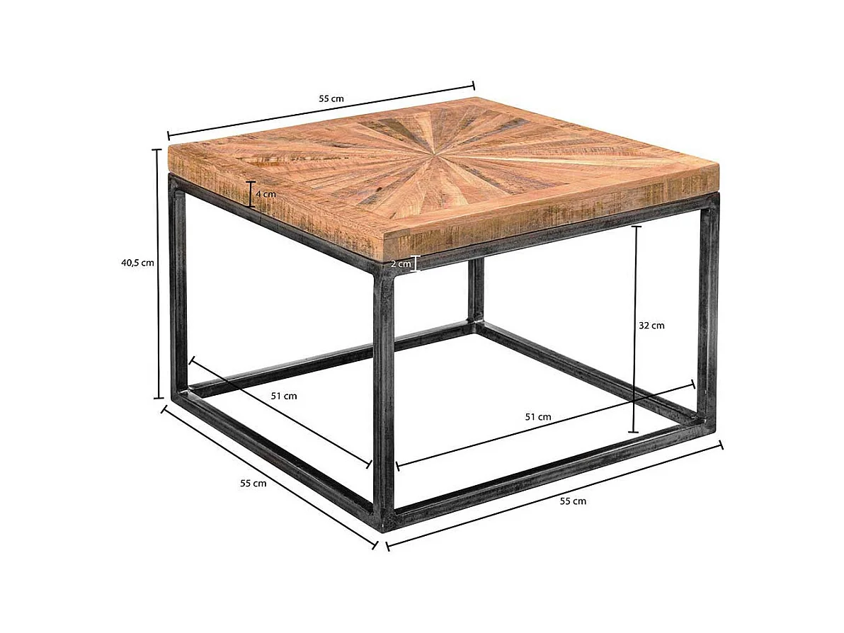 Beistelltisch aus Mangobaum Massivholz und Eisen 55 cm breit