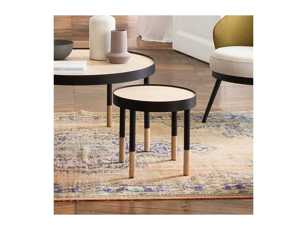Beistelltisch in Schwarz und Eiche rund