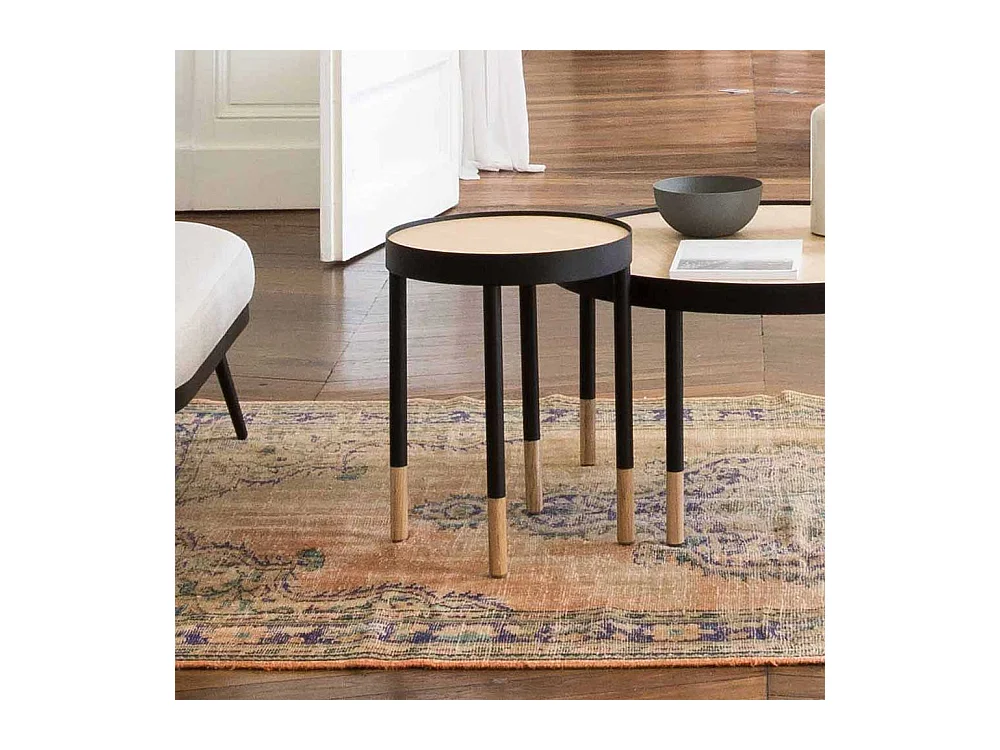 Beistelltisch in Schwarz und Eiche rund