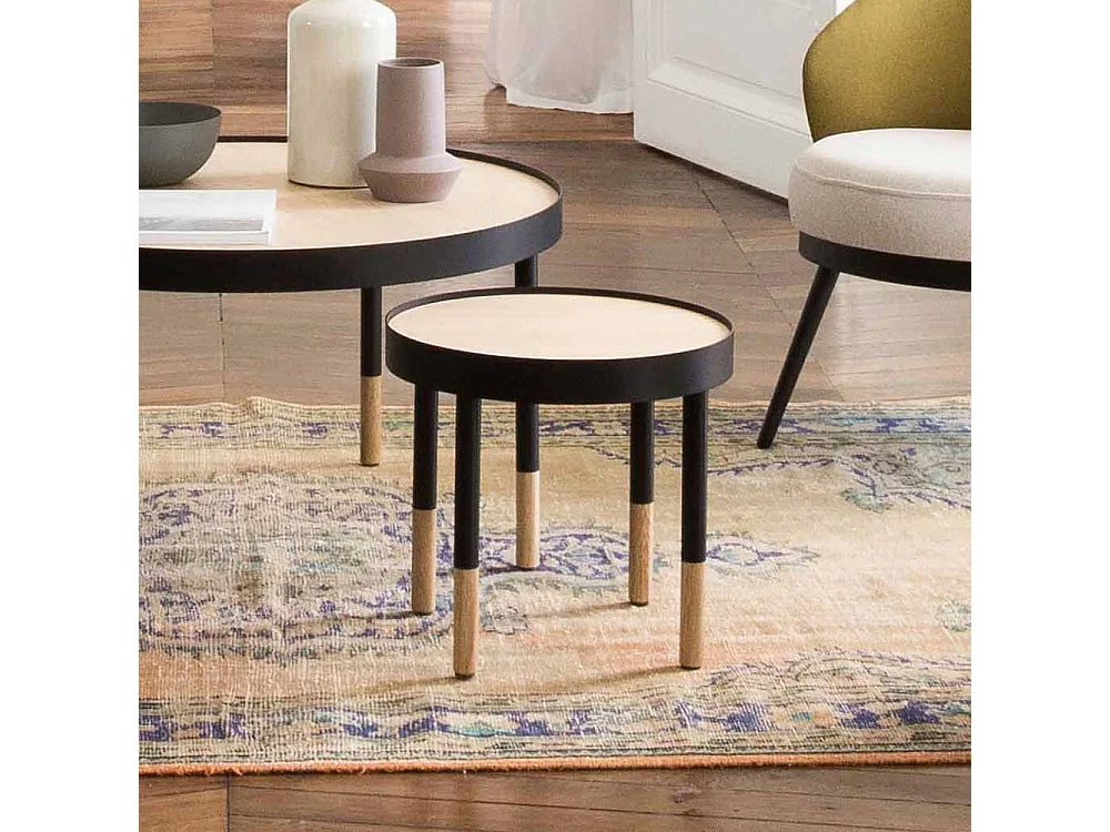Beistelltisch in Schwarz und Eiche rund