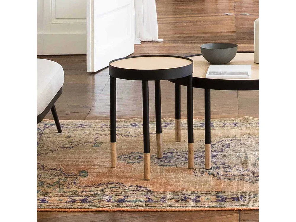 Beistelltisch in Schwarz und Eiche rund
