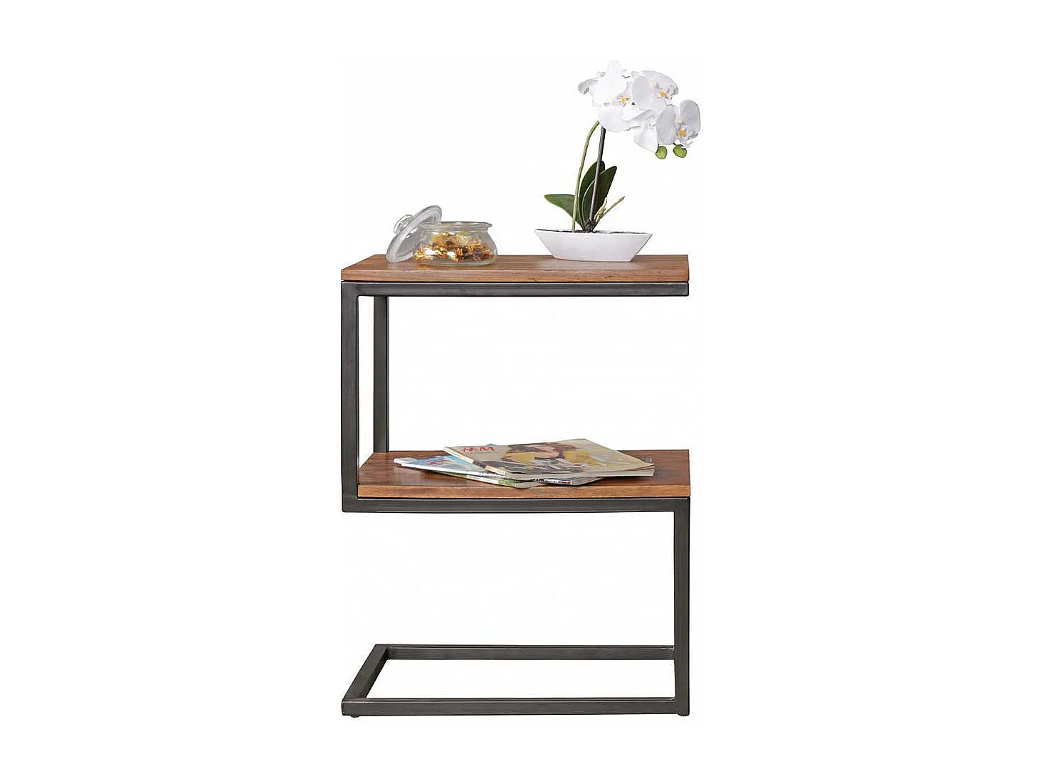 Design Beistelltisch aus Sheesham Massivholz Metall