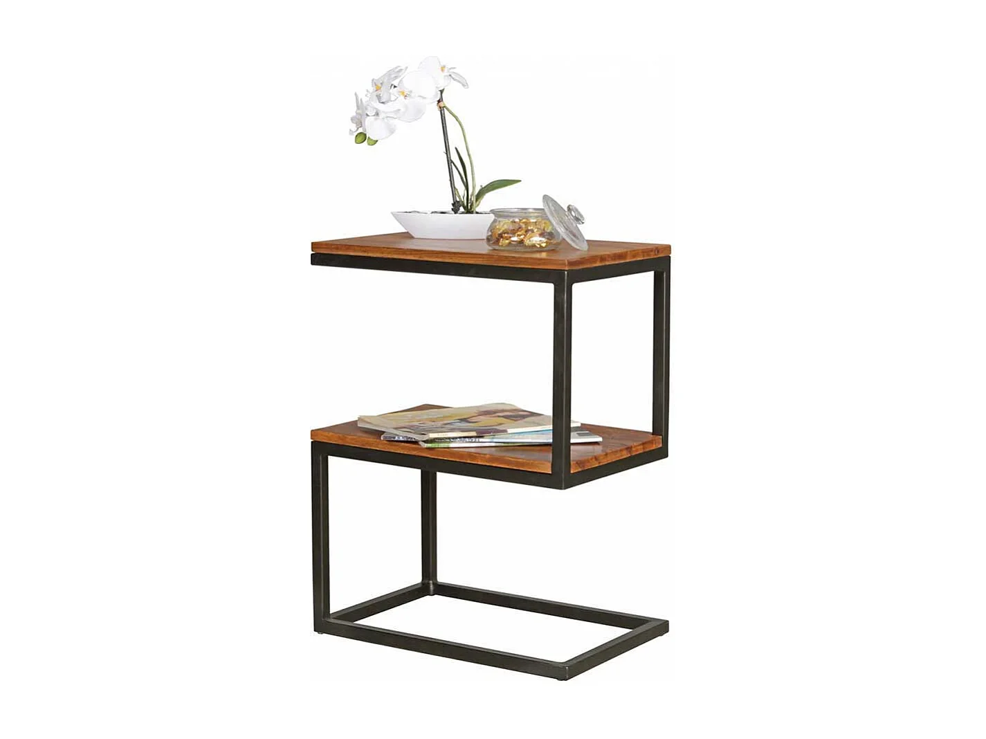 Design Beistelltisch aus Sheesham Massivholz Metall