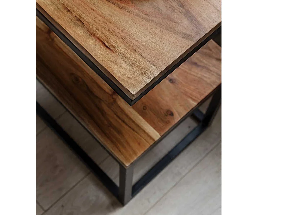 Design Beistelltisch aus Sheesham Massivholz Metall