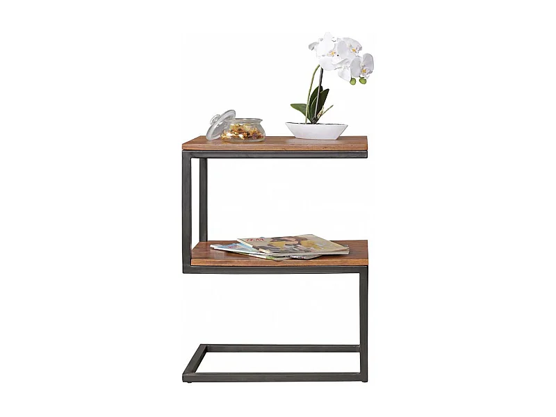 Design Beistelltisch aus Sheesham Massivholz Metall