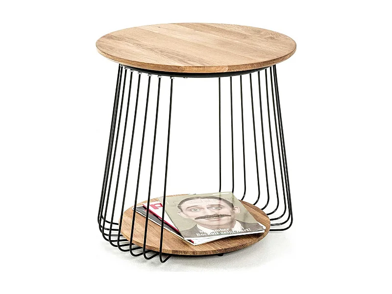 Sofa Beistelltisch aus Eiche Massivholz und Metall rund