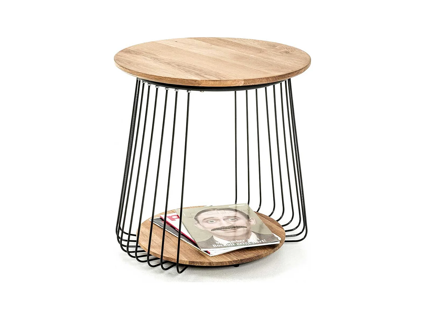 Sofa Beistelltisch aus Eiche Massivholz und Metall rund