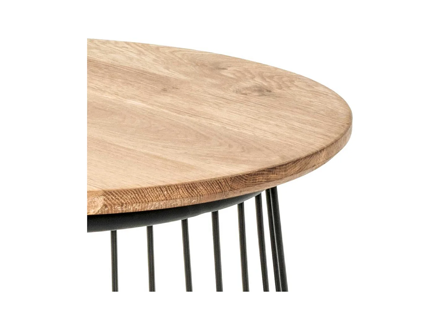 Sofa Beistelltisch aus Eiche Massivholz und Metall rund