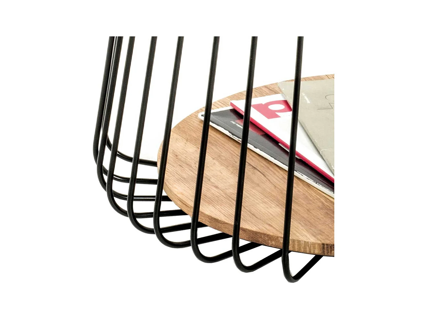 Sofa Beistelltisch aus Eiche Massivholz und Metall rund