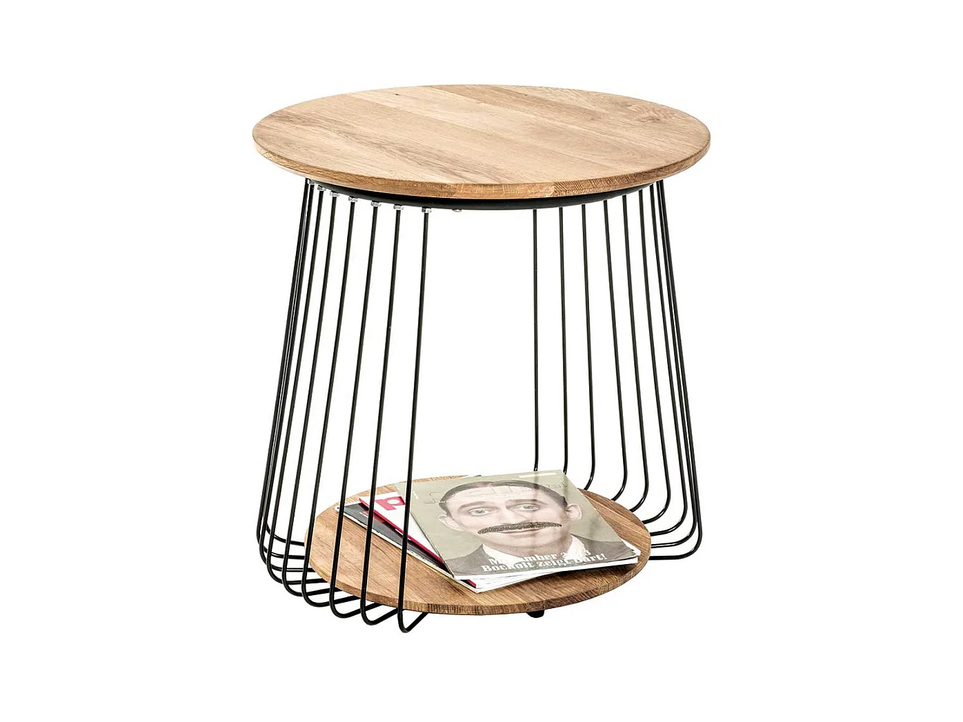 Sofa Beistelltisch aus Eiche Massivholz und Metall rund