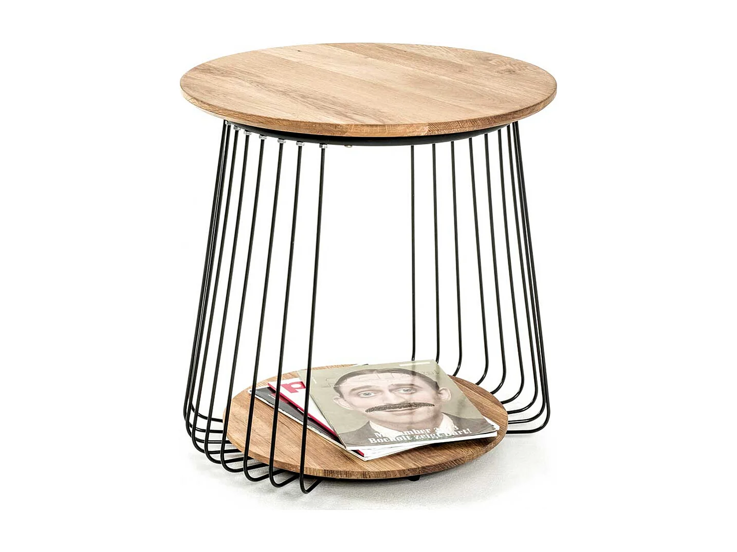 Sofa Beistelltisch aus Eiche Massivholz und Metall rund