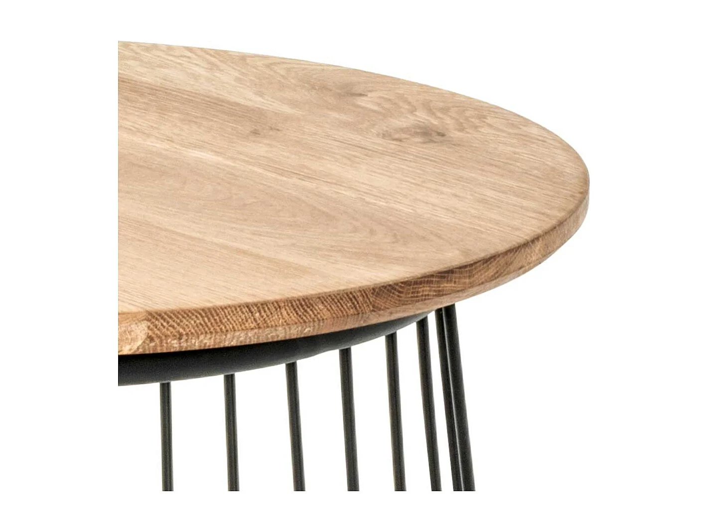 Sofa Beistelltisch aus Eiche Massivholz und Metall rund