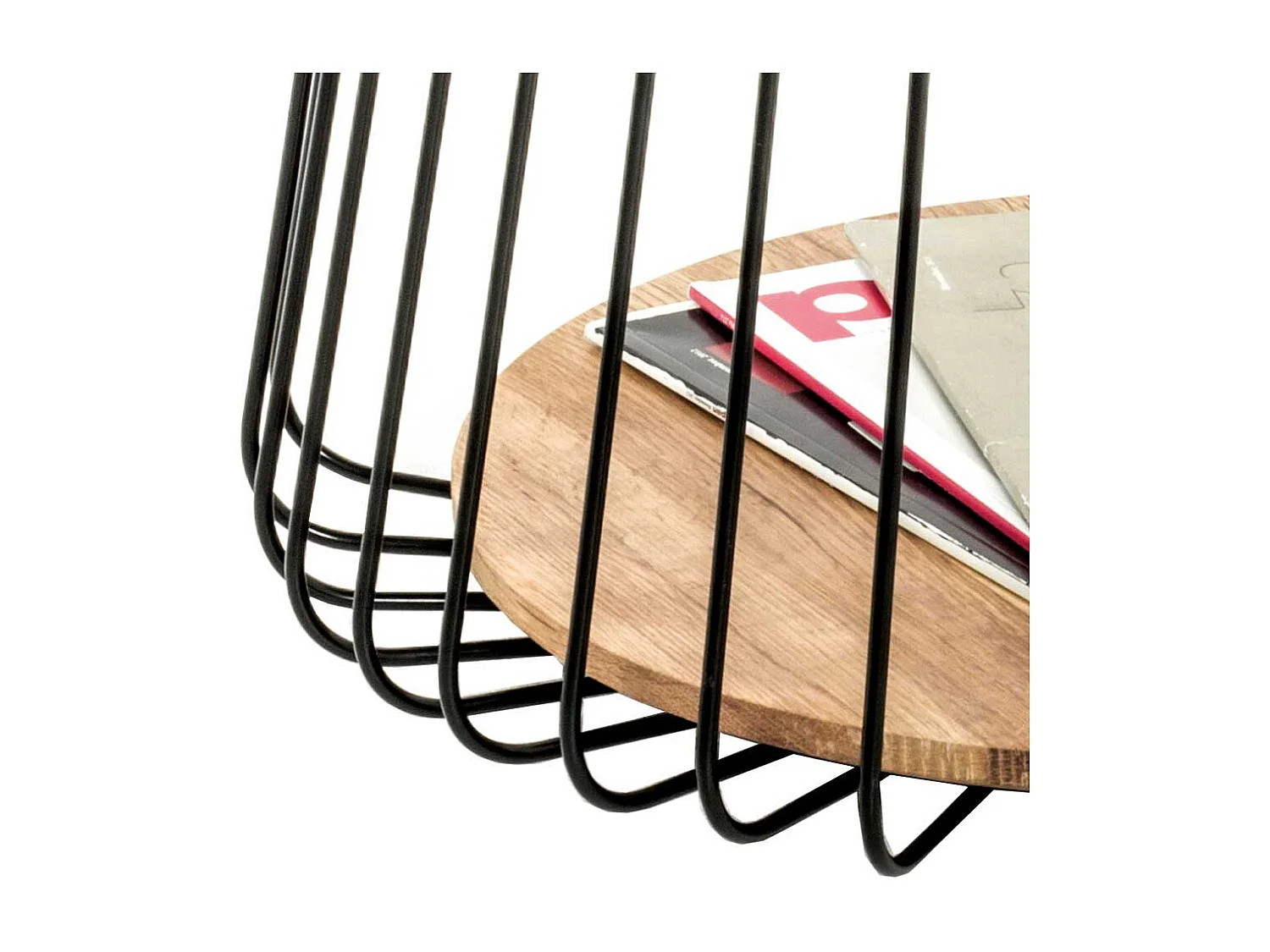 Sofa Beistelltisch aus Eiche Massivholz und Metall rund