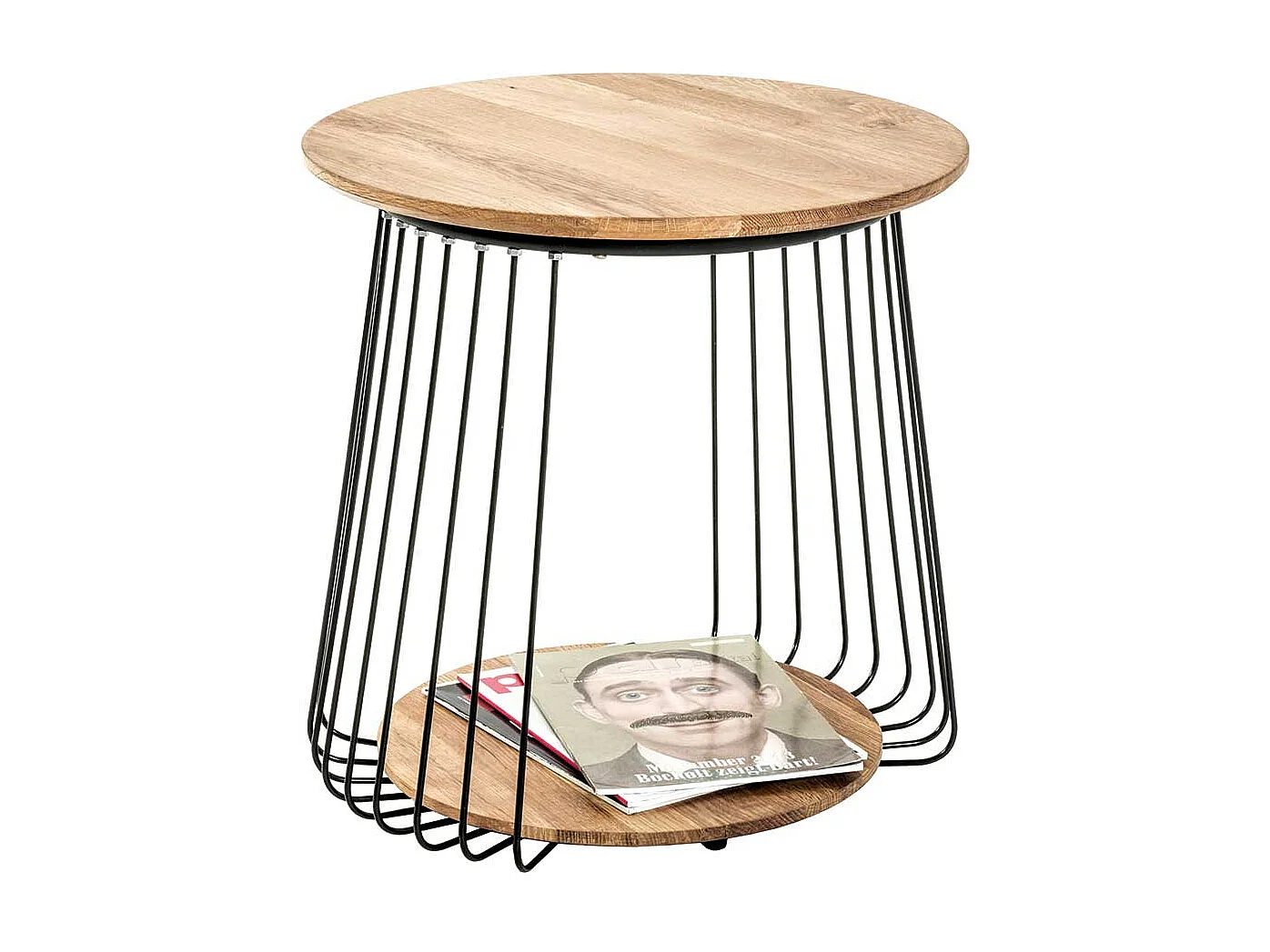 Sofa Beistelltisch aus Eiche Massivholz und Metall rund