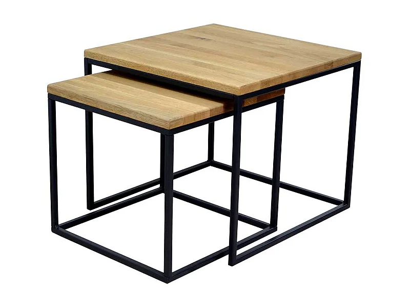 Beistelltisch Sofa 2er Set aus Wildeiche Massivholz Bügelgestell (zweiteilig)