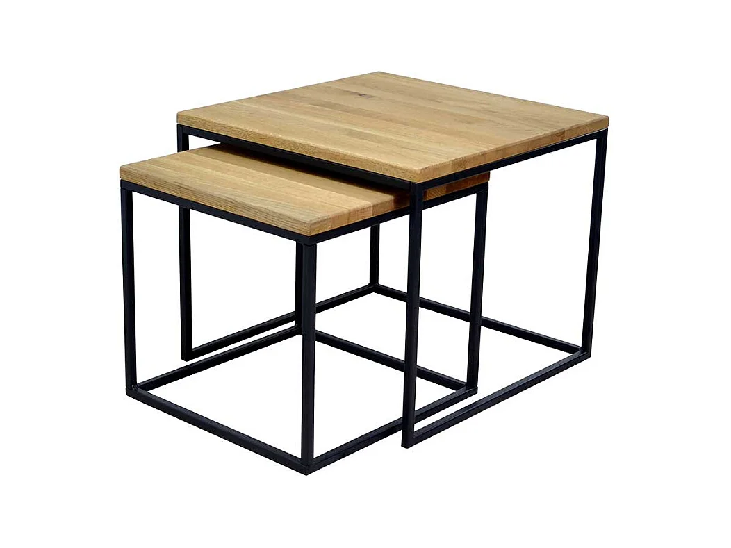 Beistelltisch Sofa 2er Set aus Wildeiche Massivholz Bügelgestell (zweiteilig)