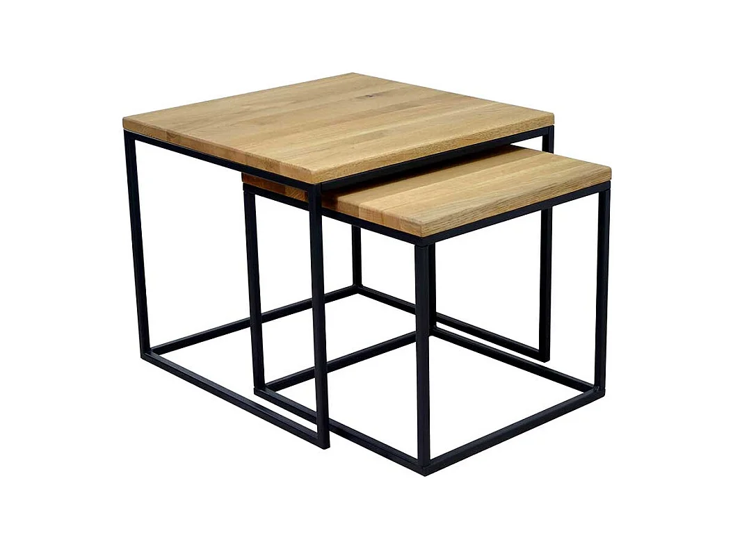 Beistelltisch Sofa 2er Set aus Wildeiche Massivholz Bügelgestell (zweiteilig)