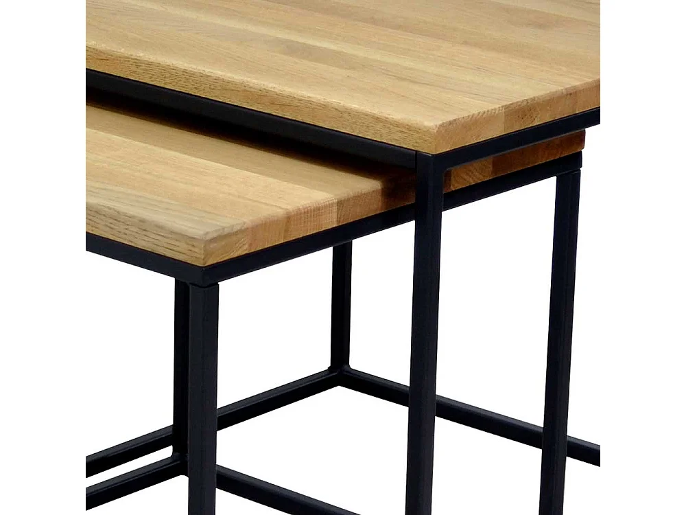 Beistelltisch Sofa 2er Set aus Wildeiche Massivholz Bügelgestell (zweiteilig)