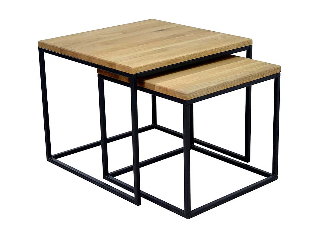 Beistelltisch Sofa 2er Set aus Wildeiche Massivholz Bügelgestell (zweiteilig)