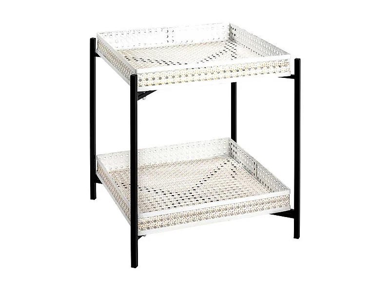 Retro Beistelltisch aus Stahl Cremefarben und Schwarz