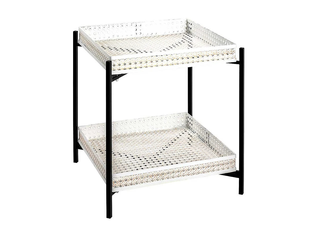 Retro Beistelltisch aus Stahl Cremefarben und Schwarz