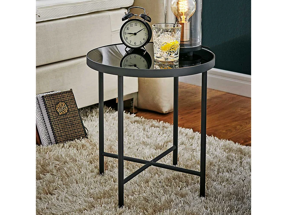 Metall Beistelltisch in Anthrazit Schwarzglasplatte