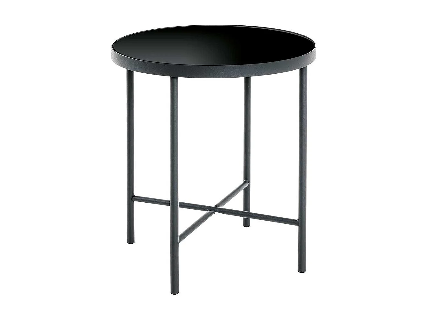 Metall Beistelltisch in Anthrazit Schwarzglasplatte