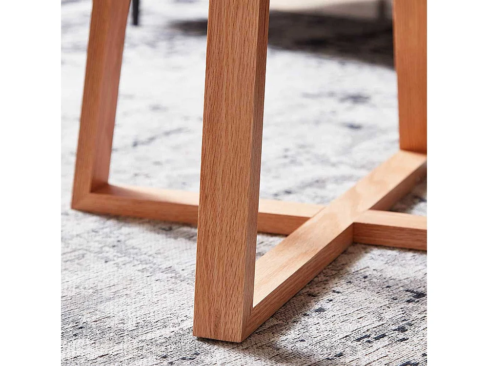 Sofa Beistelltisch aus Glas und massivem Eichenholz 58 cm Durchmesser