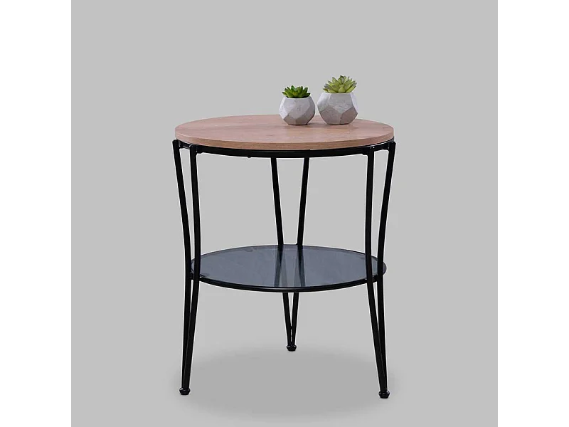 Moderner Beistelltisch in Wildeichefarben und Schwarz Dreifußgestell