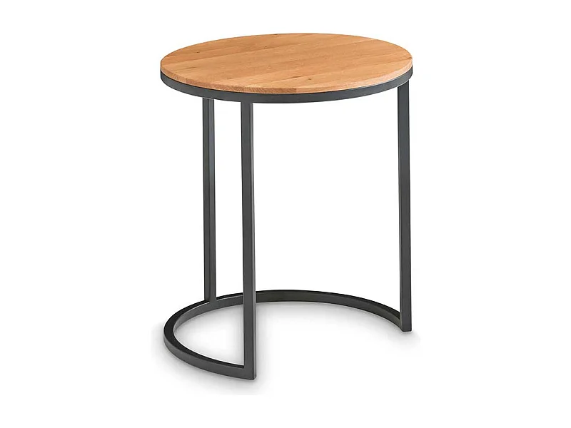 Beistelltischchen aus Asteiche Massivholz und Metall rund