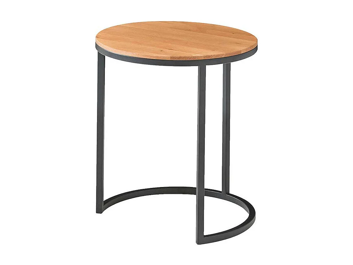 Beistelltischchen aus Asteiche Massivholz und Metall rund