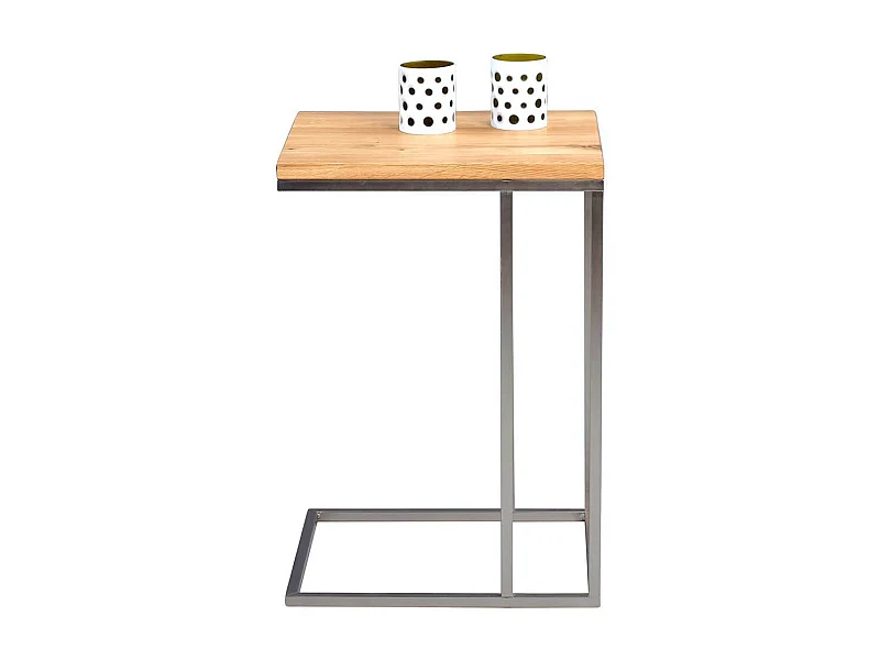 Sofa Beistelltisch aus Wildeiche Massivholz Metall