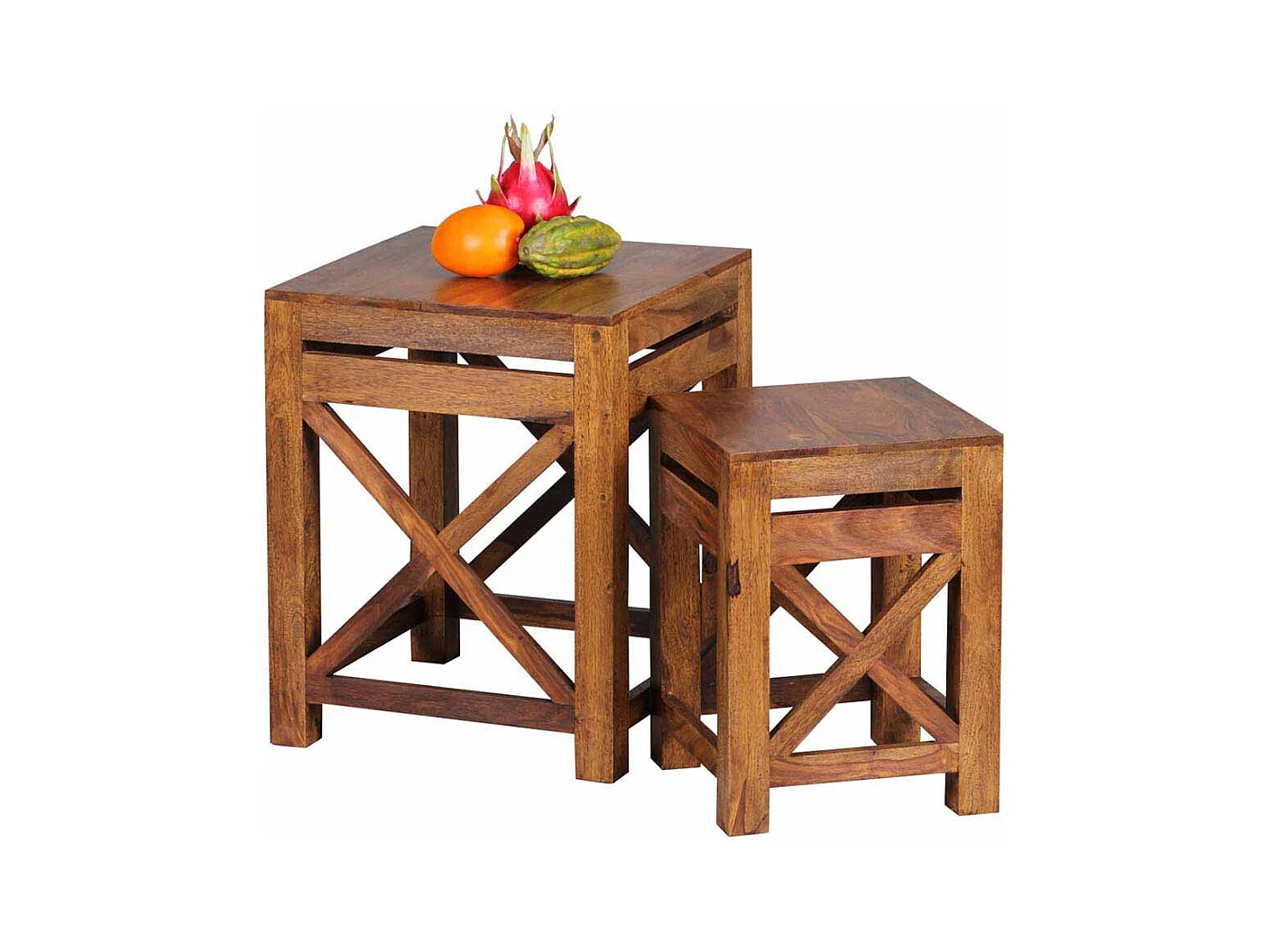 Massivholz Beistelltisch aus Sheesham lackiert Landhaus (zweiteilig)